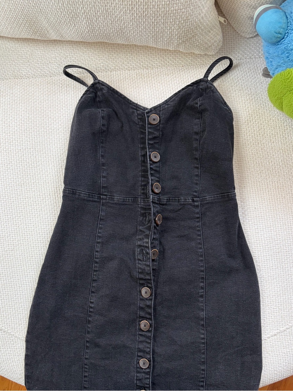 Mango Black Button-Front Denim Dress with Spaghetti Straps
